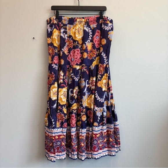Soft Surroundings Large Kara Maxi Skirt Navy Floral Tiered Pockets - Picture 6 of 13